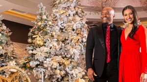 Couple standing at Grand Sierra Resort Main Lobby Holiday Display