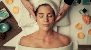 View of Spa client receiving face massage.
