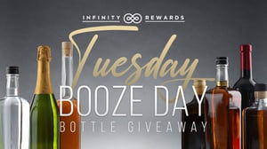 Promotional logo with text, Tuesday Booze Day Bottle Giveaway.